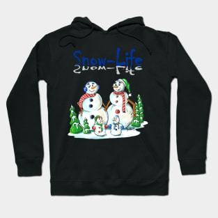 Snowman Family in Christmas Winter Landcape Hoodie